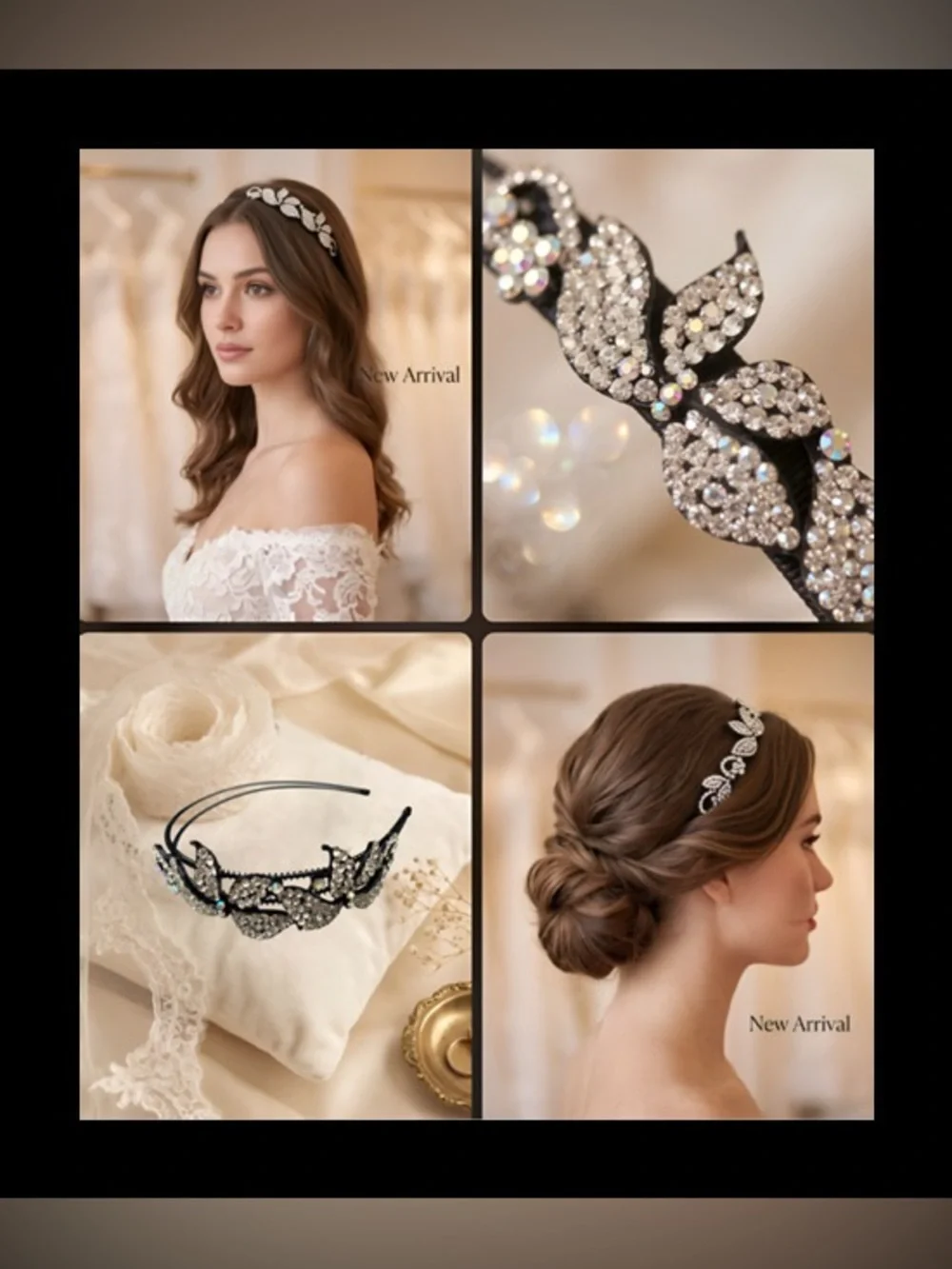 Clear & AB Crystals Floral Black Headband - Women's Elegant Hair Accessory